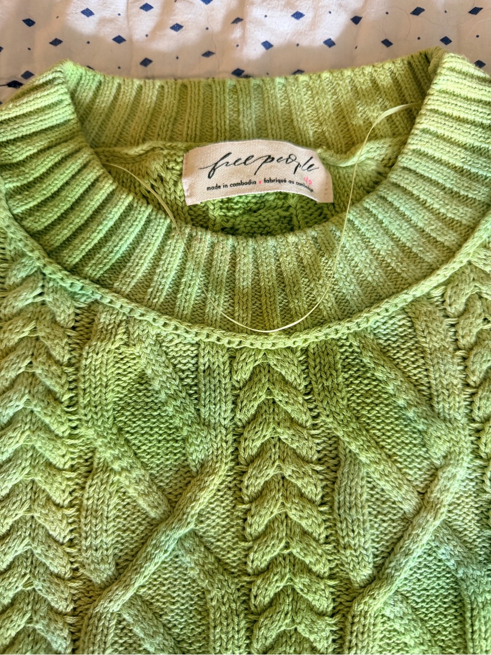 We The Free People Lime Green Cable-Knit Ashore Sweater, size small - Picture 3 of 3